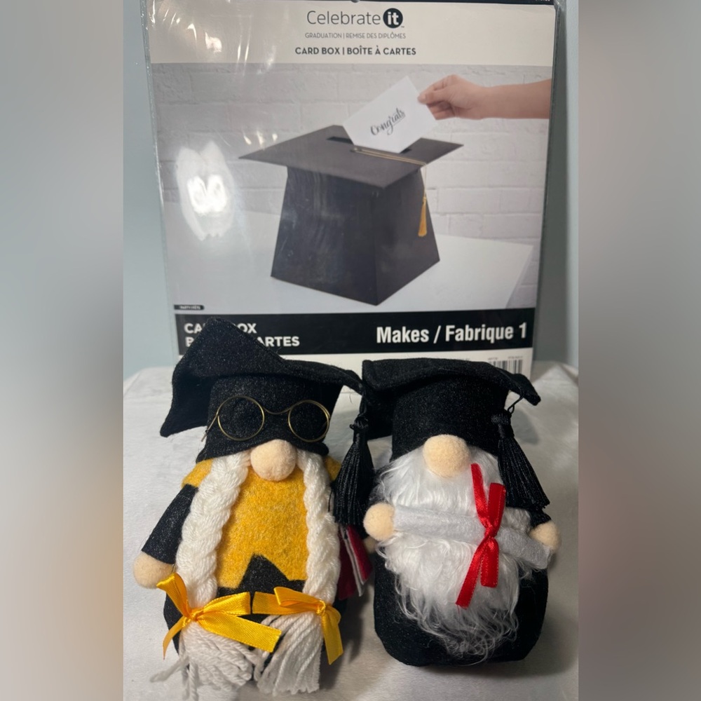NEW Graduation Boy+Girl Gnome Felt stuffed toy + Card box (3 items bundle deal)